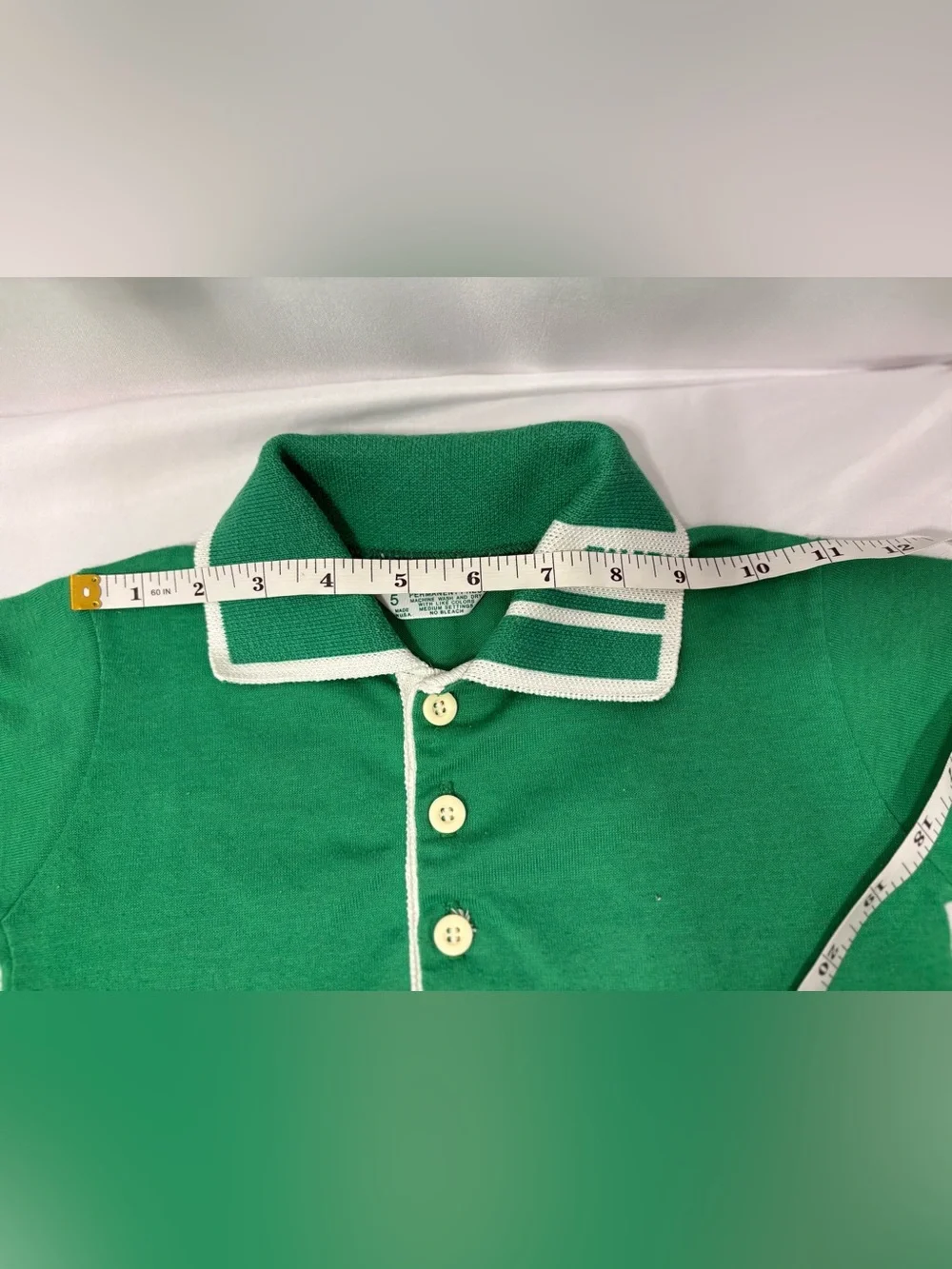 Vintage Health-tex Green Kids Polo with White Trim and 'Rugby' Collar Size 5